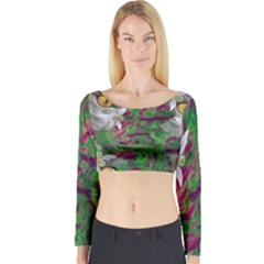 Illustrations Color Cat Flower Abstract Textures Long Sleeve Crop Top by anzea