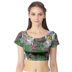 Illustrations Color Cat Flower Abstract Textures Short Sleeve Crop Top by anzea