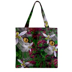 Illustrations Color Cat Flower Abstract Textures Zipper Grocery Tote Bag by anzea