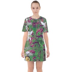 Illustrations Color Cat Flower Abstract Textures Sixties Short Sleeve Mini Dress