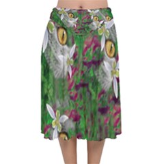 Illustrations Color Cat Flower Abstract Textures Velvet Flared Midi Skirt