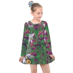 Illustrations Color Cat Flower Abstract Textures Kids  Long Sleeve Dress by anzea