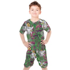 Illustrations Color Cat Flower Abstract Textures Kids  T-shirt And Shorts Set by anzea