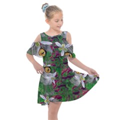 Illustrations Color Cat Flower Abstract Textures Kids  Shoulder Cutout Chiffon Dress