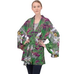 Illustrations Color Cat Flower Abstract Textures Long Sleeve Velvet Kimono 