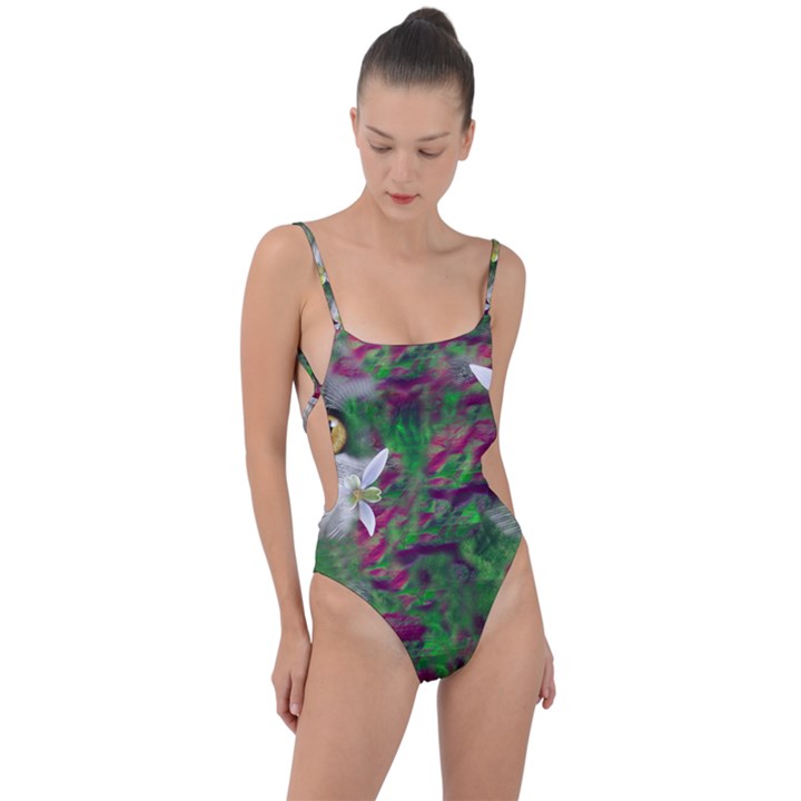 Illustrations Color Cat Flower Abstract Textures Tie Strap One Piece Swimsuit