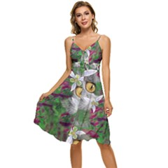 Illustrations Color Cat Flower Abstract Textures Sleeveless Tie Front Chiffon Dress