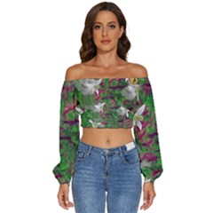 Illustrations Color Cat Flower Abstract Textures Long Sleeve Crinkled Weave Crop Top by anzea