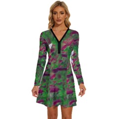 Illustrations Color Cat Flower Abstract Textures Long Sleeve Deep V Mini Dress  by anzea