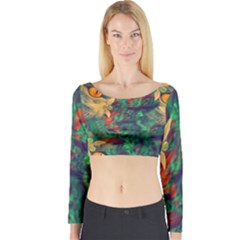 Illustrations Color Cat Flower Abstract Textures Orange Long Sleeve Crop Top by anzea