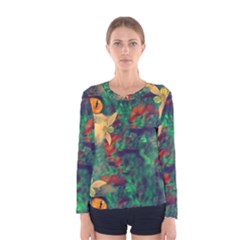 Illustrations Color Cat Flower Abstract Textures Orange Women s Long Sleeve T-shirt