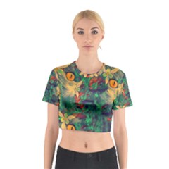 Illustrations Color Cat Flower Abstract Textures Orange Cotton Crop Top by anzea