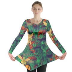 Illustrations Color Cat Flower Abstract Textures Orange Long Sleeve Tunic  by anzea