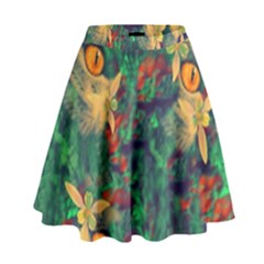 Illustrations Color Cat Flower Abstract Textures Orange High Waist Skirt