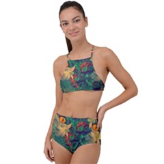 Illustrations Color Cat Flower Abstract Textures Orange Halter Tankini Set