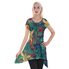 Illustrations Color Cat Flower Abstract Textures Orange Short Sleeve Side Drop Tunic