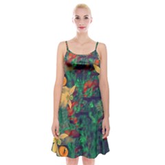 Illustrations Color Cat Flower Abstract Textures Orange Spaghetti Strap Velvet Dress