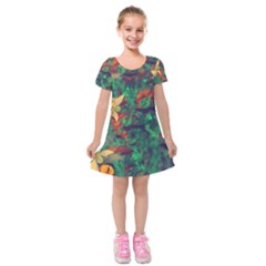 Illustrations Color Cat Flower Abstract Textures Orange Kids  Short Sleeve Velvet Dress