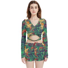 Illustrations Color Cat Flower Abstract Textures Orange Velvet Wrap Crop Top And Shorts Set by anzea