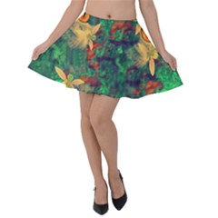 Illustrations Color Cat Flower Abstract Textures Orange Velvet Skater Skirt