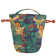 Illustrations Color Cat Flower Abstract Textures Orange Drawstring Bucket Bag