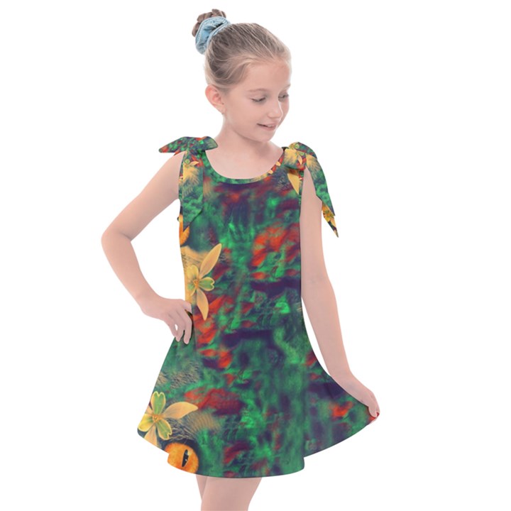 Illustrations Color Cat Flower Abstract Textures Orange Kids  Tie Up Tunic Dress