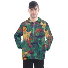 Illustrations Color Cat Flower Abstract Textures Orange Men s Half Zip Pullover