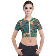 Illustrations Color Cat Flower Abstract Textures Orange Short Sleeve Cropped Jacket