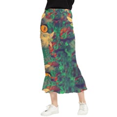 Illustrations Color Cat Flower Abstract Textures Orange Maxi Fishtail Chiffon Skirt