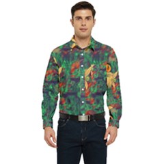 Illustrations Color Cat Flower Abstract Textures Orange Men s Long Sleeve Pocket Shirt 