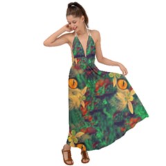 Illustrations Color Cat Flower Abstract Textures Orange Backless Maxi Beach Dress