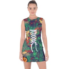 Illustrations Color Cat Flower Abstract Textures Orange Lace Up Front Bodycon Dress