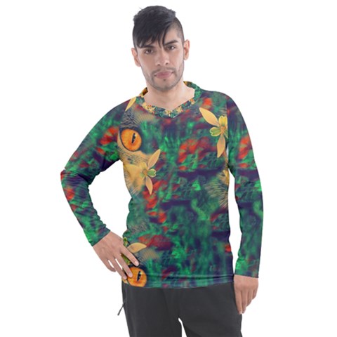 Illustrations Color Cat Flower Abstract Textures Orange Men s Pique Long Sleeve T-shirt by anzea