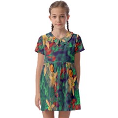 Illustrations Color Cat Flower Abstract Textures Orange Kids  Asymmetric Collar Dress by anzea