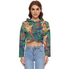 Illustrations Color Cat Flower Abstract Textures Orange Women s Lightweight Cropped Hoodie