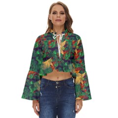 Illustrations Color Cat Flower Abstract Textures Orange Boho Long Bell Sleeve Top