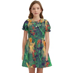 Illustrations Color Cat Flower Abstract Textures Orange Kids  Bow Tie Puff Sleeve Dress by anzea