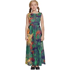 Illustrations Color Cat Flower Abstract Textures Orange Kids  Satin Sleeveless Maxi Dress by anzea