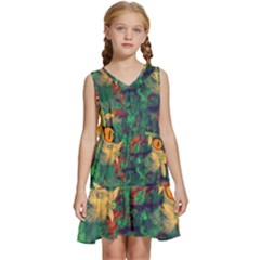 Illustrations Color Cat Flower Abstract Textures Orange Kids  Sleeveless Tiered Mini Dress by anzea