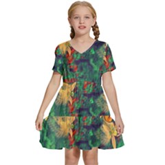 Illustrations Color Cat Flower Abstract Textures Orange Kids  Short Sleeve Tiered Mini Dress by anzea