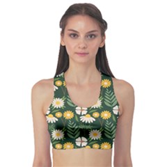 Flower Green Pattern Floral Fitness Sports Bra by anzea