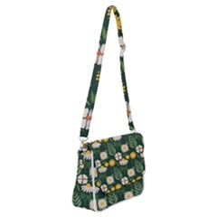 Flower Green Pattern Floral Shoulder Bag With Back Zipper