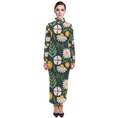 Flower Green Pattern Floral Turtleneck Maxi Dress