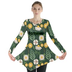 Flower Green Pattern Floral Long Sleeve Tunic  by anzea