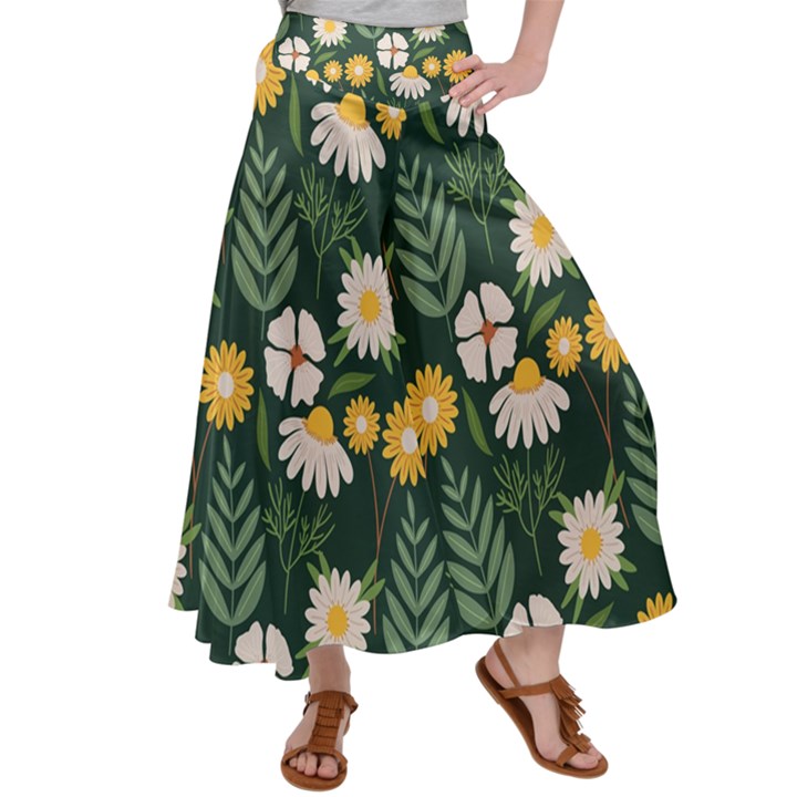 Flower Green Pattern Floral Women s Satin Palazzo Pants