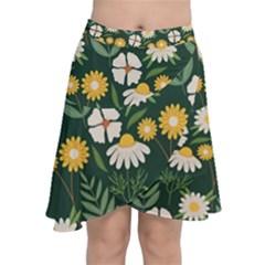 Flower Green Pattern Floral Chiffon Wrap Front Skirt