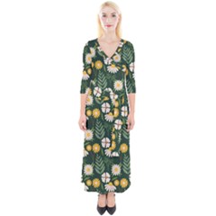 Flower Green Pattern Floral Quarter Sleeve Wrap Maxi Dress