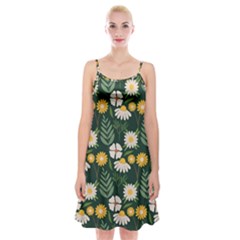 Flower Green Pattern Floral Spaghetti Strap Velvet Dress