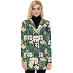 Flower Green Pattern Floral Button Up Hooded Coat 