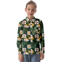 Flower Green Pattern Floral Kids  Long Sleeve Shirt by anzea